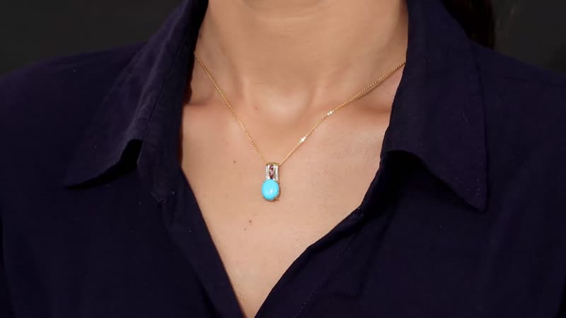 TLV Premium Sleeping Beauty Turquoise, Multi Gemstone Pendant Necklace (20 Inches) in Vermeil YG Over Sterling Silver 3.80 ctw