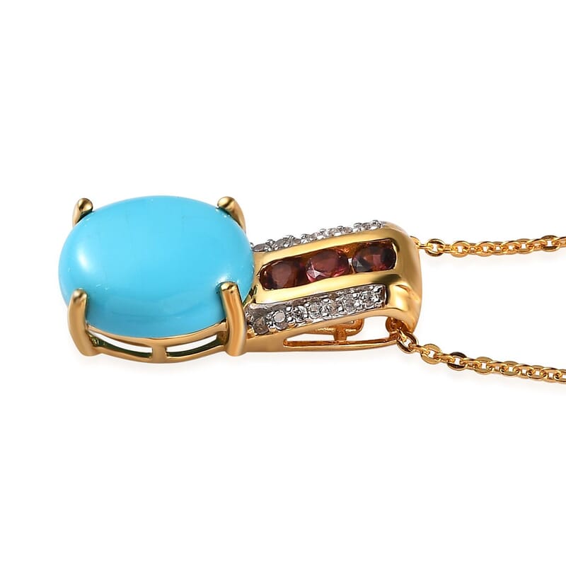 Premium Sleeping Beauty Turquoise and Multi Gemstone Pendant Necklace 20 Inches in Vermeil Yellow Gold Over Sterling Silver 3.35 ctw