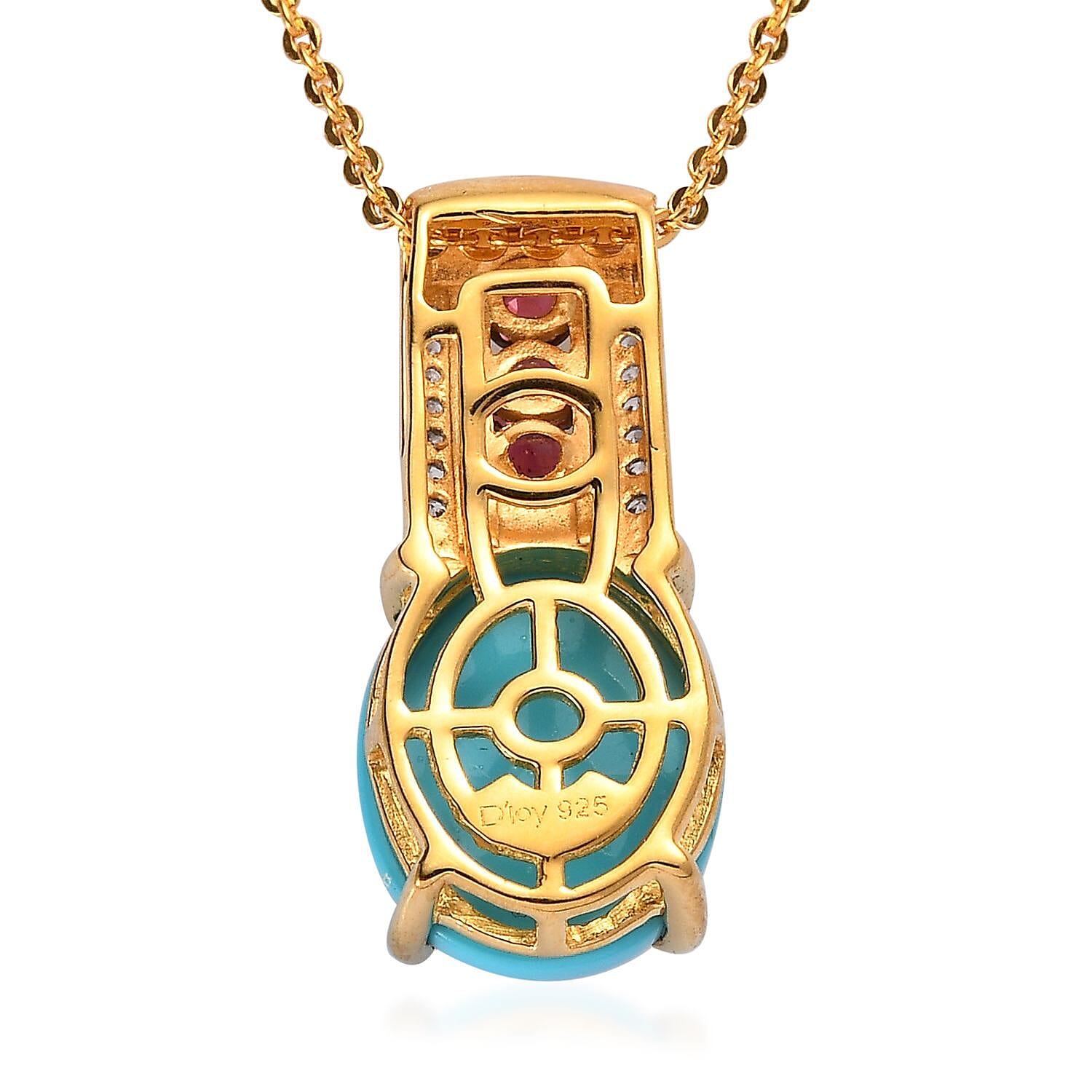 Premium Sleeping Beauty Turquoise and Multi Gemstone Pendant Necklace 20 Inches in Vermeil Yellow Gold Over Sterling Silver 3.35 ctw