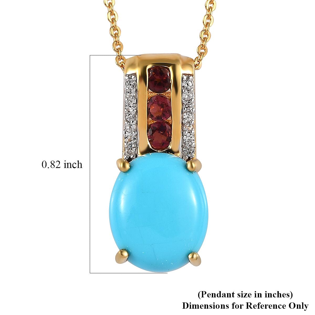 Premium Sleeping Beauty Turquoise and Multi Gemstone Pendant Necklace 20 Inches in Vermeil Yellow Gold Over Sterling Silver 3.35 ctw