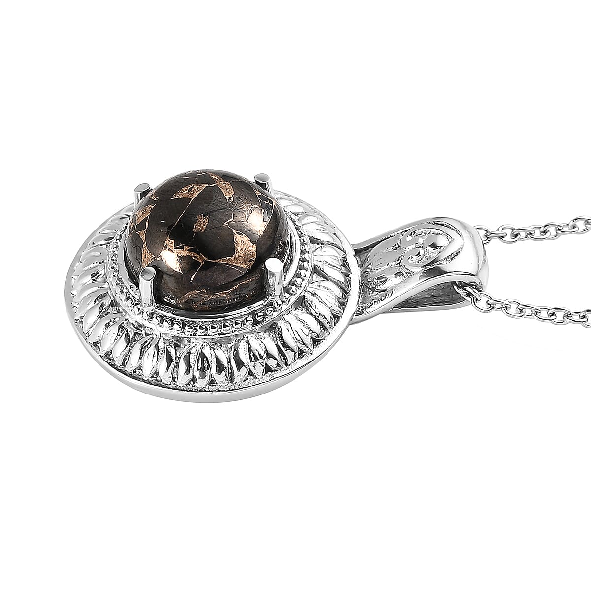 Matrix Silver Shungite Solitaire Ring Size 5 and Pendant Necklace 20 Inches in Stainless Steel 10.25 ctw