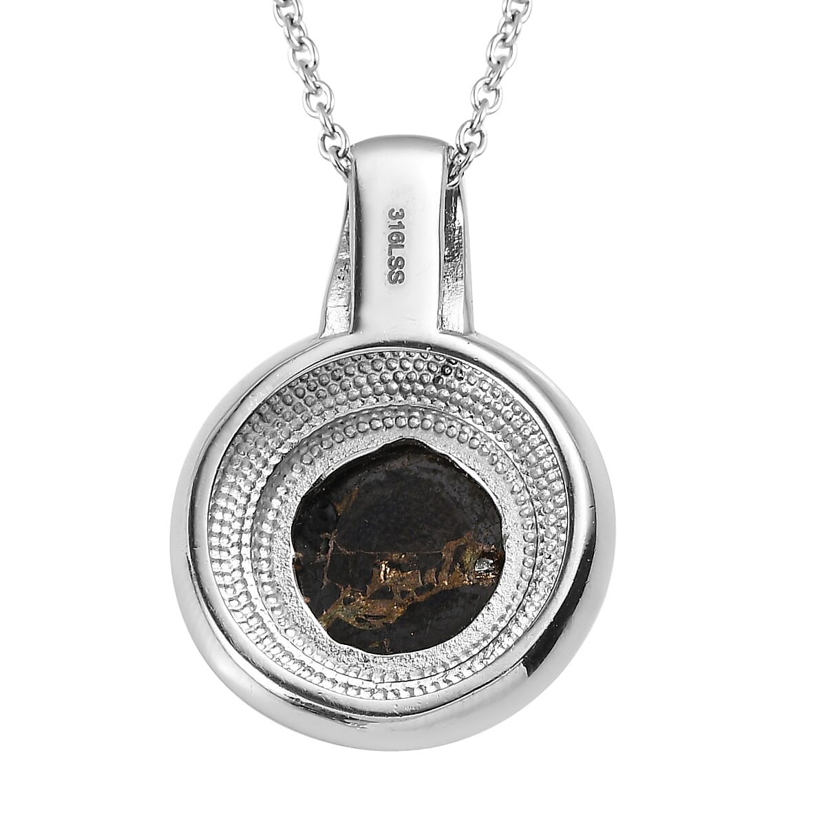 Matrix Silver Shungite Solitaire Ring Size 5 and Pendant Necklace 20 Inches in Stainless Steel 10.25 ctw
