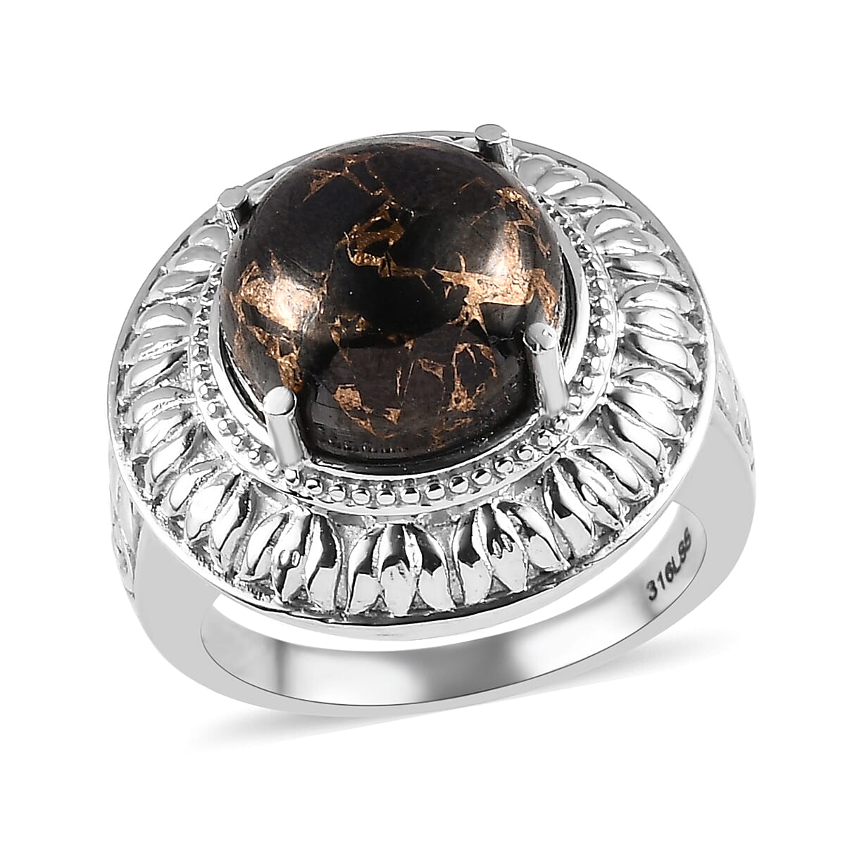 Matrix Silver Shungite Solitaire Ring Size 9 and Pendant Necklace 20 Inches in Stainless Steel 10.25 ctw image number 3