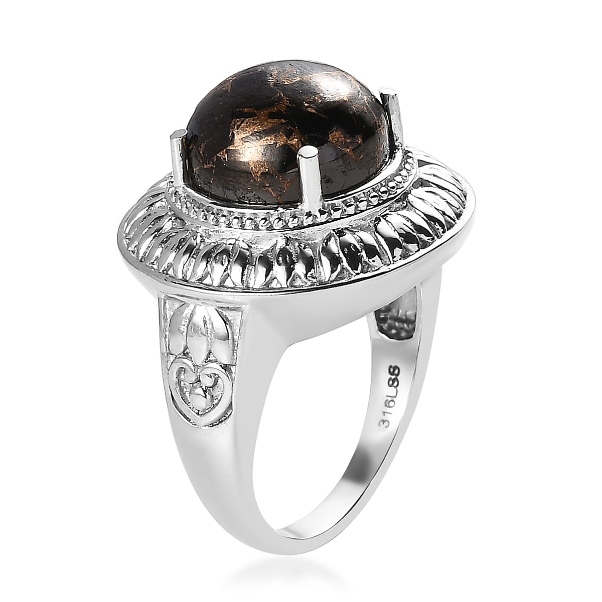 Matrix Silver Shungite Solitaire Ring Size 9 and Pendant Necklace 20 Inches in Stainless Steel 10.25 ctw image number 4