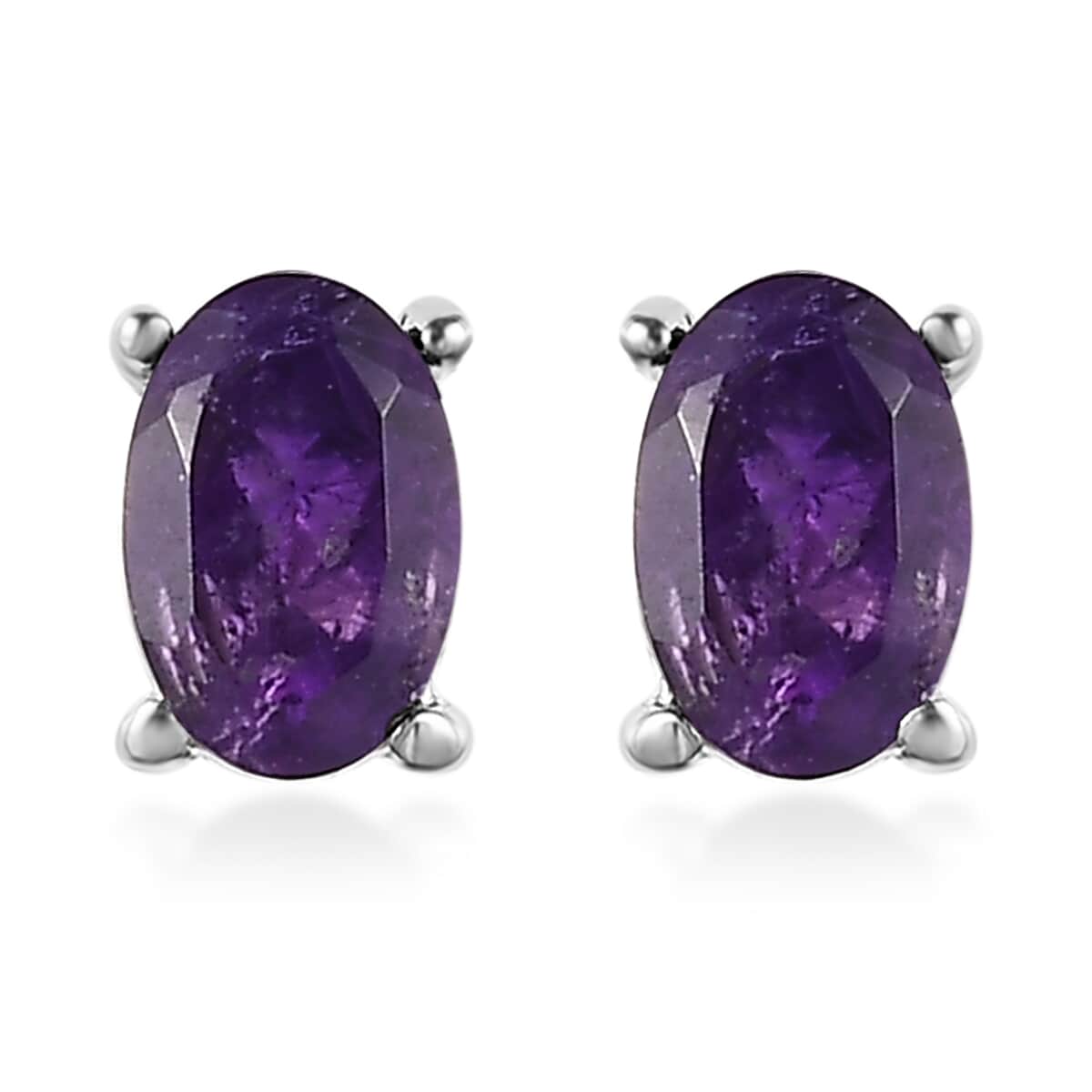 Amethyst 3 Stone Ring and Solitaire Stud Earrings in Stainless Steel 2.20 ctw image number 5