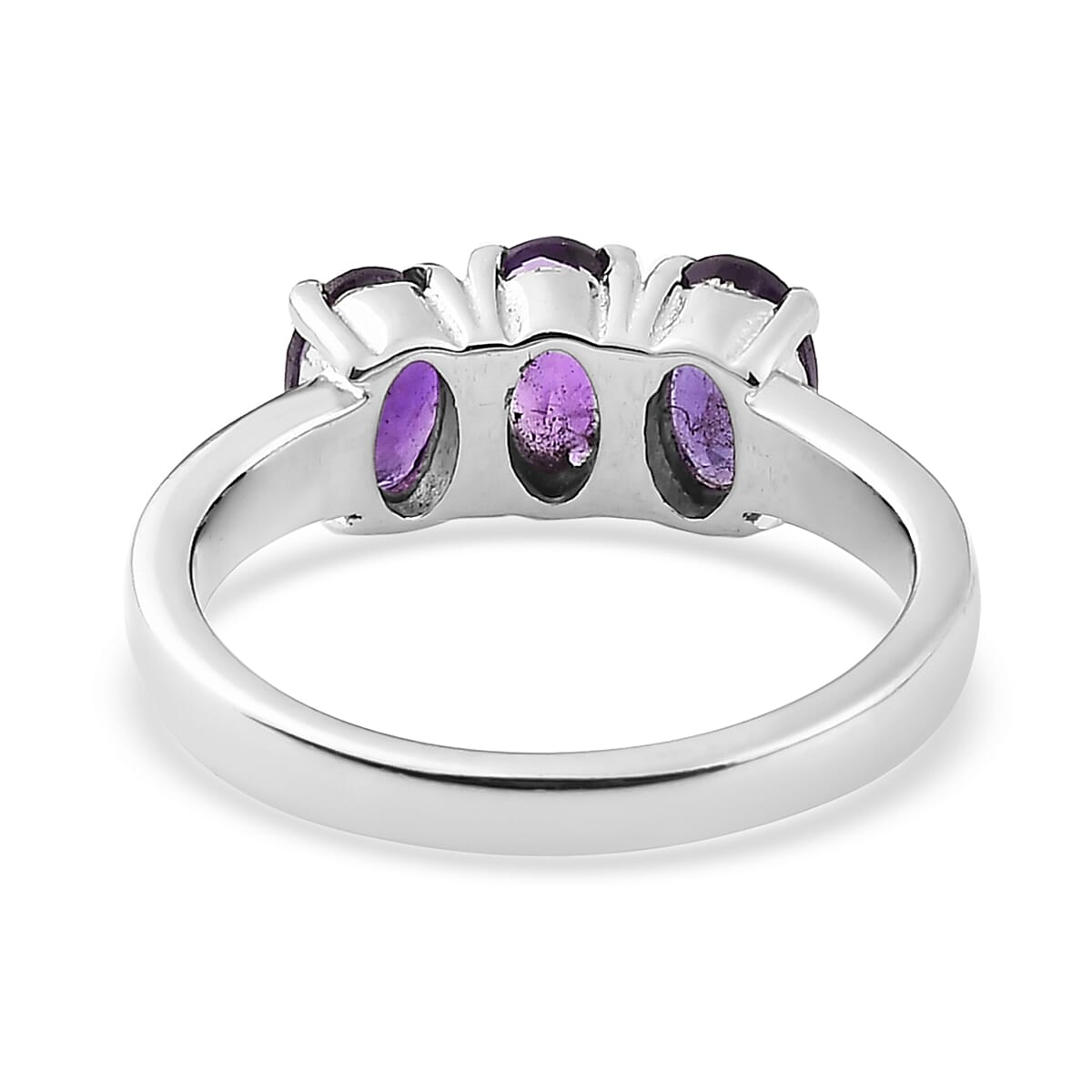 Amethyst 3 Stone Ring (Size 8.0) and Solitaire Stud Earrings in Stainless Steel 2.20 ctw image number 4