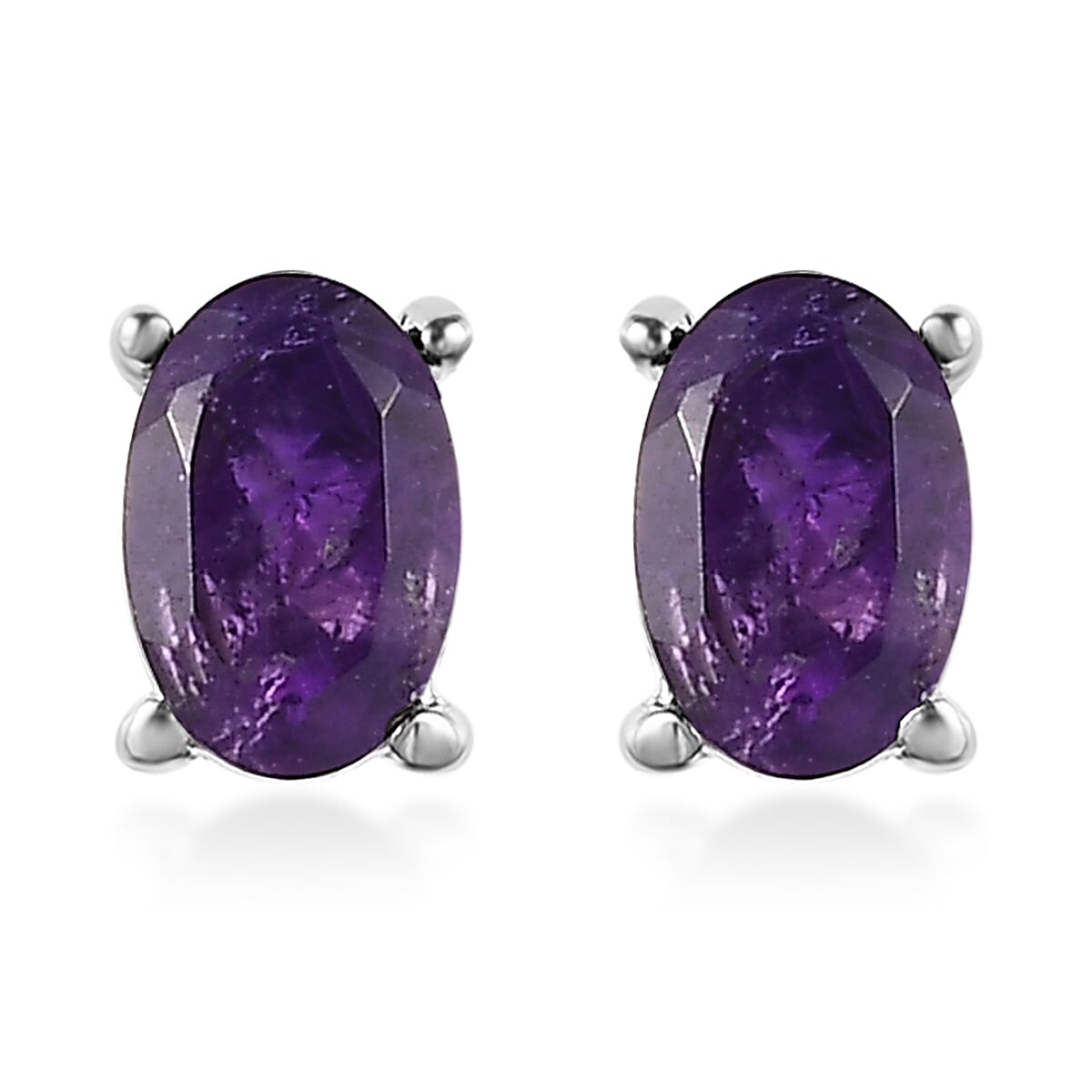 Amethyst 3 Stone Ring (Size 8.0) and Solitaire Stud Earrings in Stainless Steel 2.20 ctw image number 5