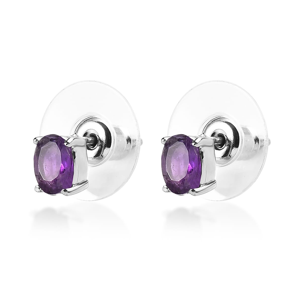 Amethyst 3 Stone Ring (Size 8.0) and Solitaire Stud Earrings in Stainless Steel 2.20 ctw image number 6