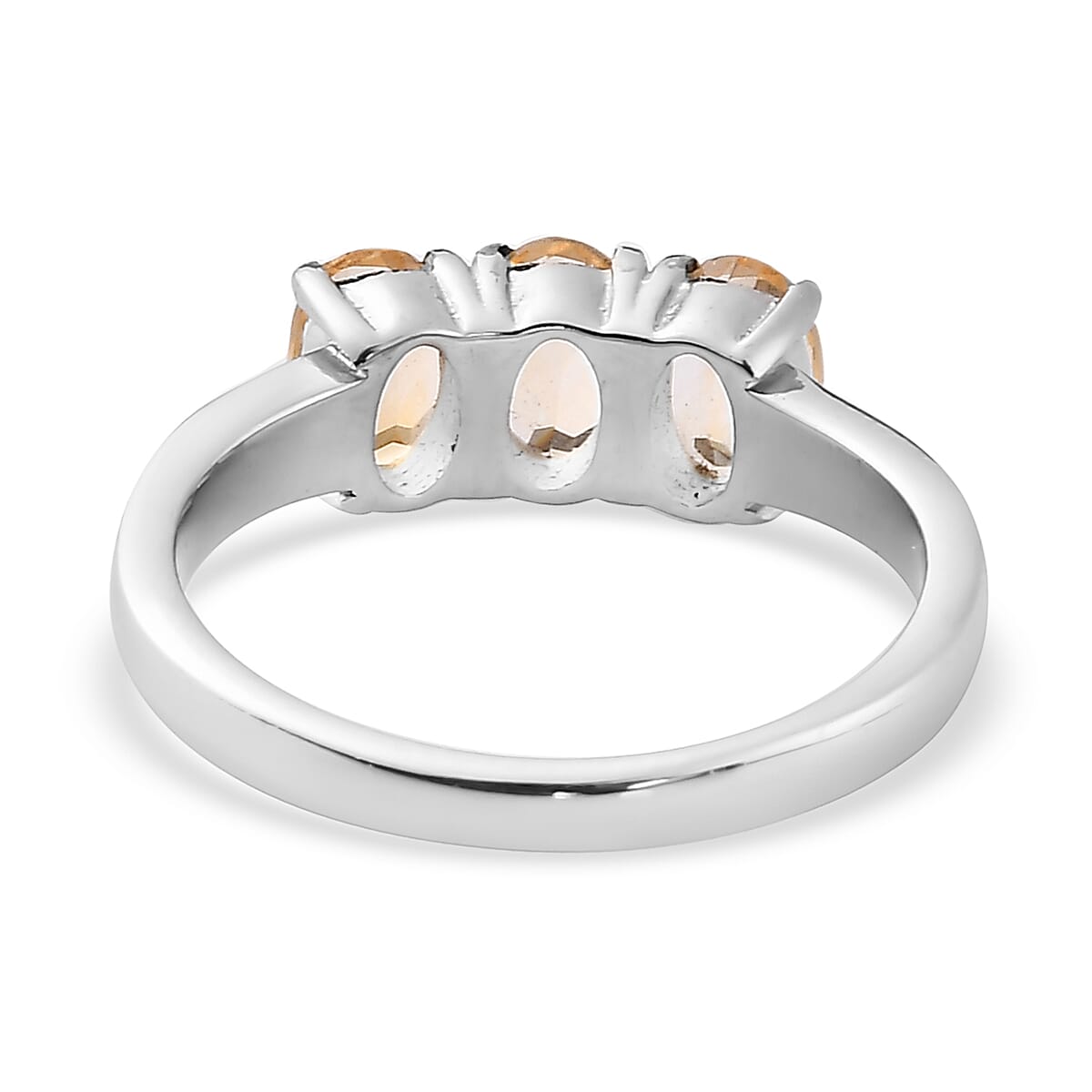 Brazilian Citrine 3 Stone Ring (Size 5.0) and Solitaire Stud Earrings in Stainless Steel 2.20 ctw image number 4