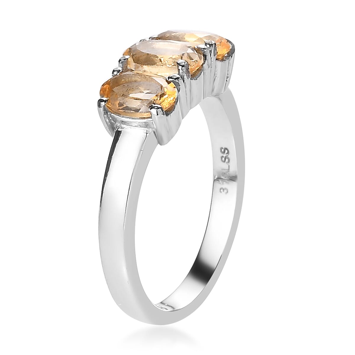 Brazilian Citrine 3 Stone Ring (Size 7.0) and Solitaire Stud Earrings in Stainless Steel 2.20 ctw image number 3