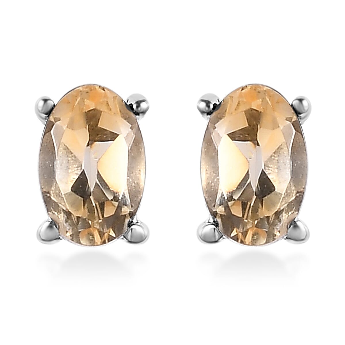 Brazilian Citrine 3 Stone Ring (Size 7.0) and Solitaire Stud Earrings in Stainless Steel 2.20 ctw image number 5