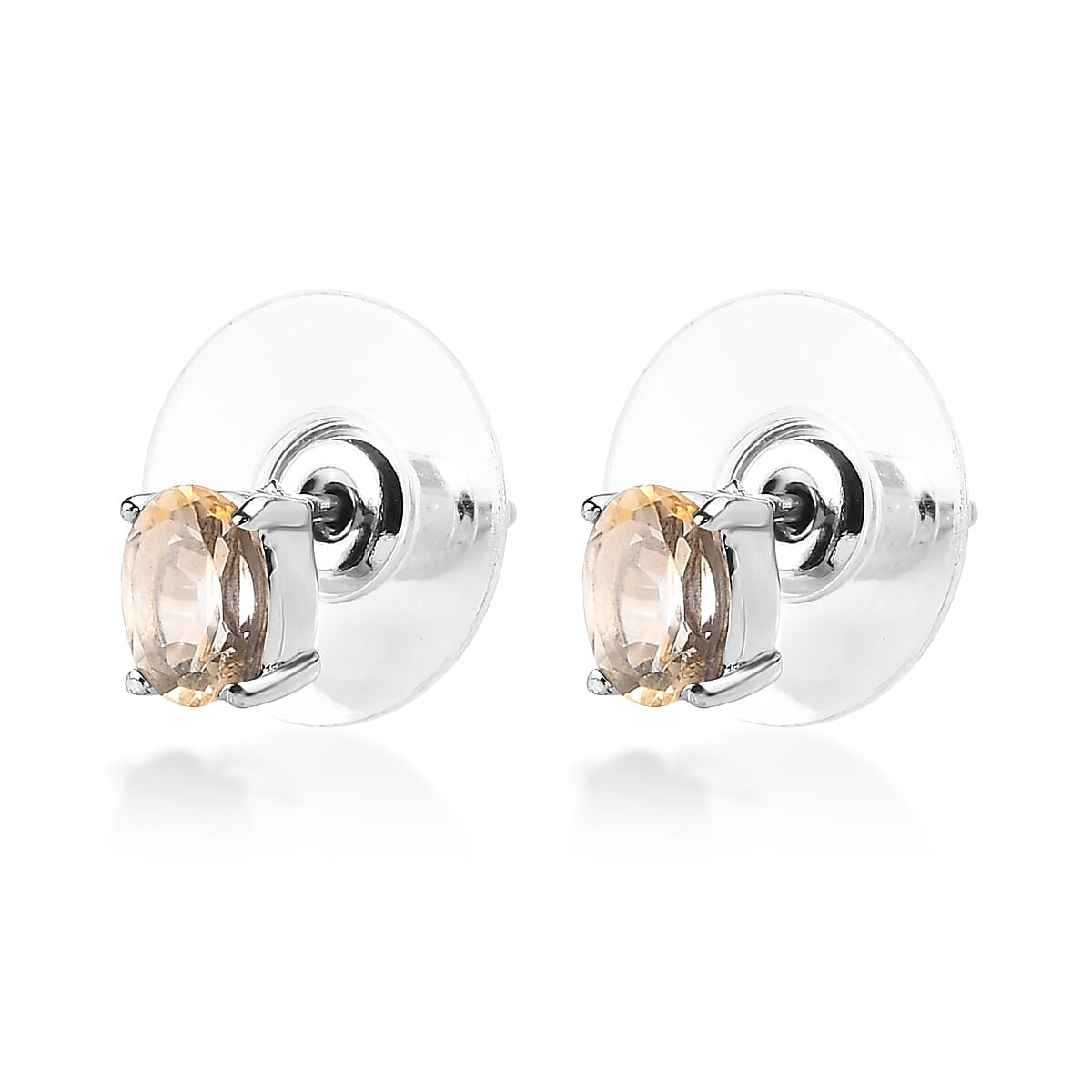 Brazilian Citrine 3 Stone Ring (Size 7.0) and Solitaire Stud Earrings in Stainless Steel 2.20 ctw image number 6