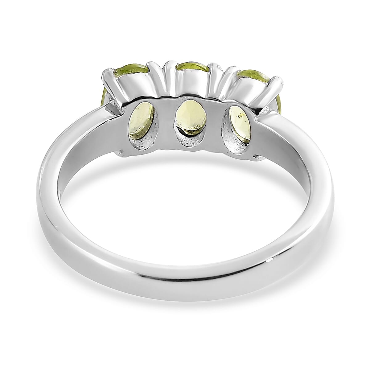 Peridot 3 Stone Ring (Size 8.0) and Solitaire Stud Earrings in Stainless Steel 2.25 ctw