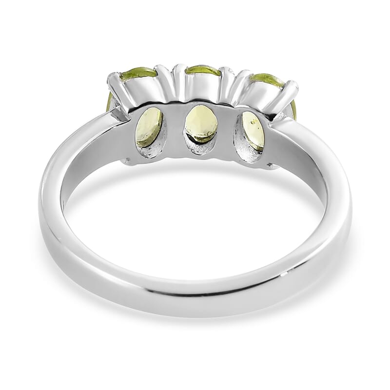 Peridot 3 Stone Ring (Size 8.0) and Solitaire Stud Earrings in Stainless Steel 2.25 ctw