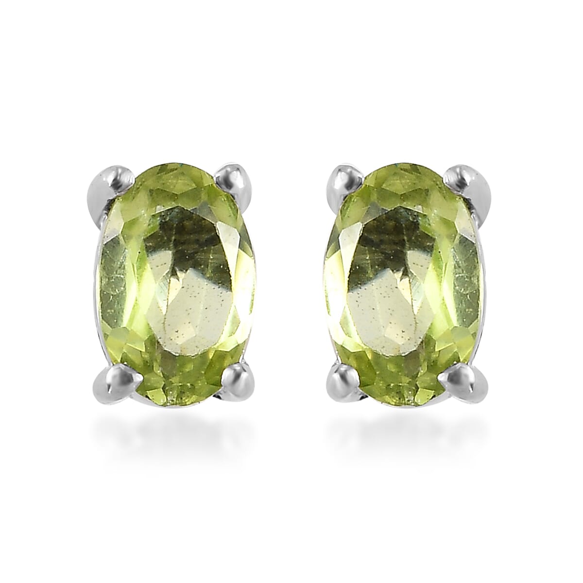 Peridot 3 Stone Ring (Size 8.0) and Solitaire Stud Earrings in Stainless Steel 2.25 ctw