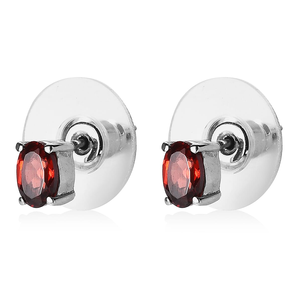 Mozambique Garnet 3 Stone Ring (Size 9.0) and Solitaire Stud Earrings in Stainless Steel 2.65 ctw image number 6