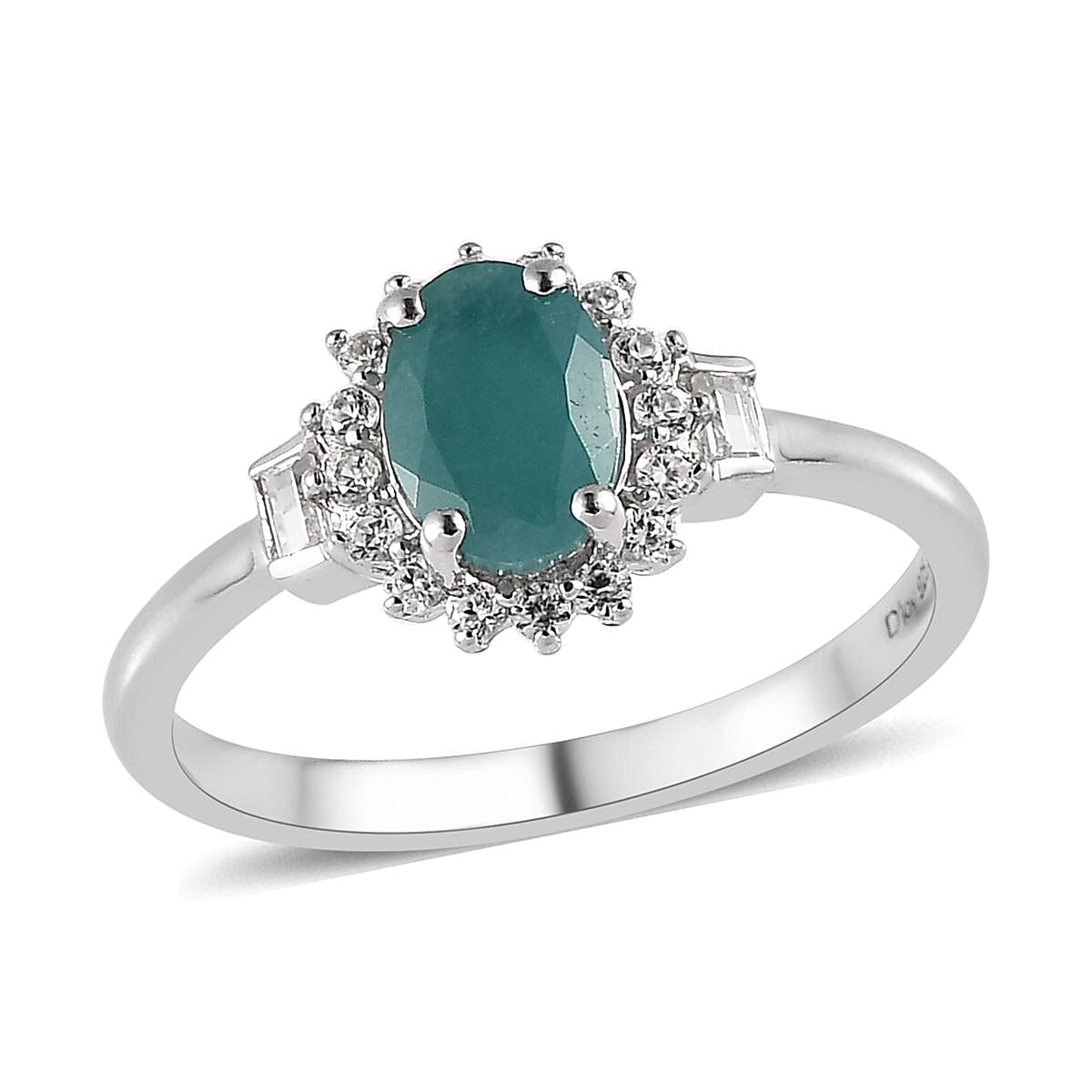 Premium Grandidierite and White Zircon Halo Ring (Size 5.0) and Pendant Necklace 20 Inches in Platinum Over Sterling Silver 2.10 ctw
