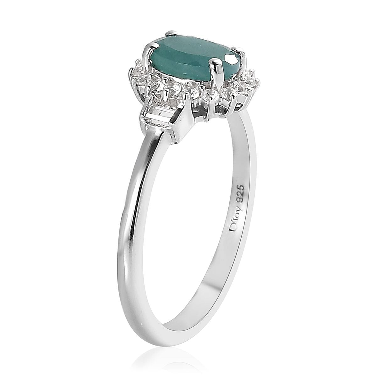Premium Grandidierite and White Zircon Halo Ring (Size 5.0) and Pendant Necklace 20 Inches in Platinum Over Sterling Silver 2.10 ctw