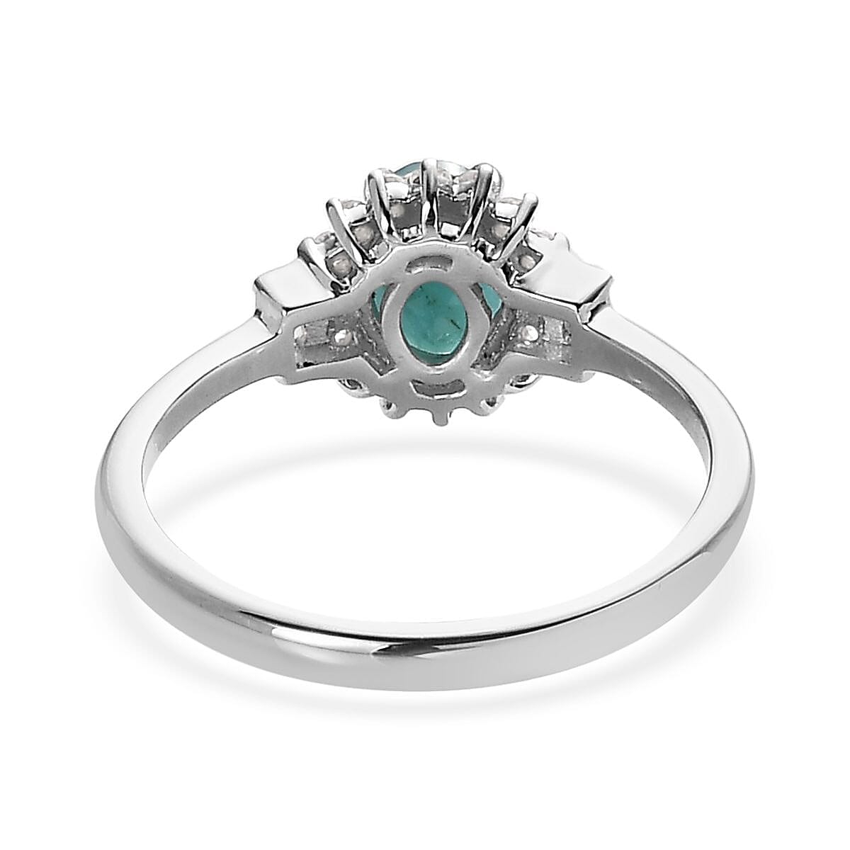 Premium Grandidierite and White Zircon Halo Ring (Size 5.0) and Pendant Necklace 20 Inches in Platinum Over Sterling Silver 2.10 ctw