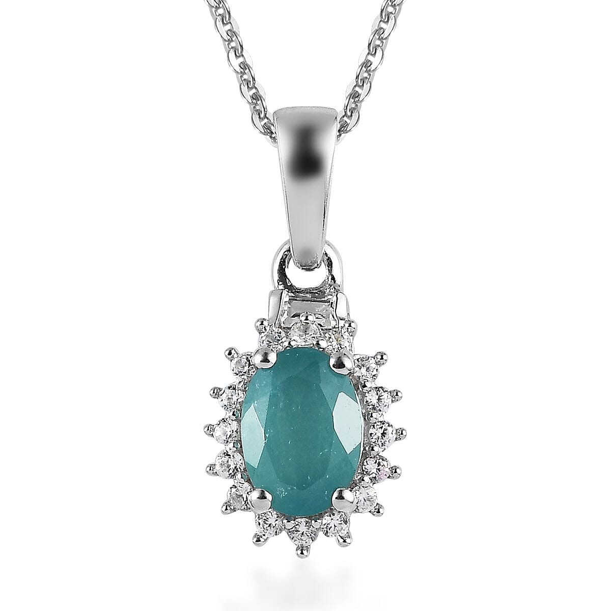 Premium Grandidierite and White Zircon Halo Ring (Size 5.0) and Pendant Necklace 20 Inches in Platinum Over Sterling Silver 2.10 ctw