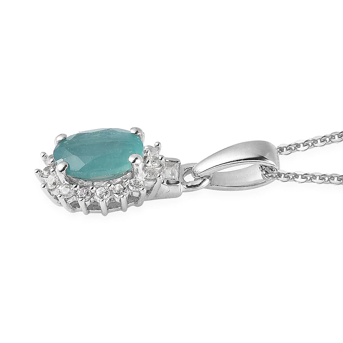 Premium Grandidierite and White Zircon Halo Ring (Size 5.0) and Pendant Necklace 20 Inches in Platinum Over Sterling Silver 2.10 ctw