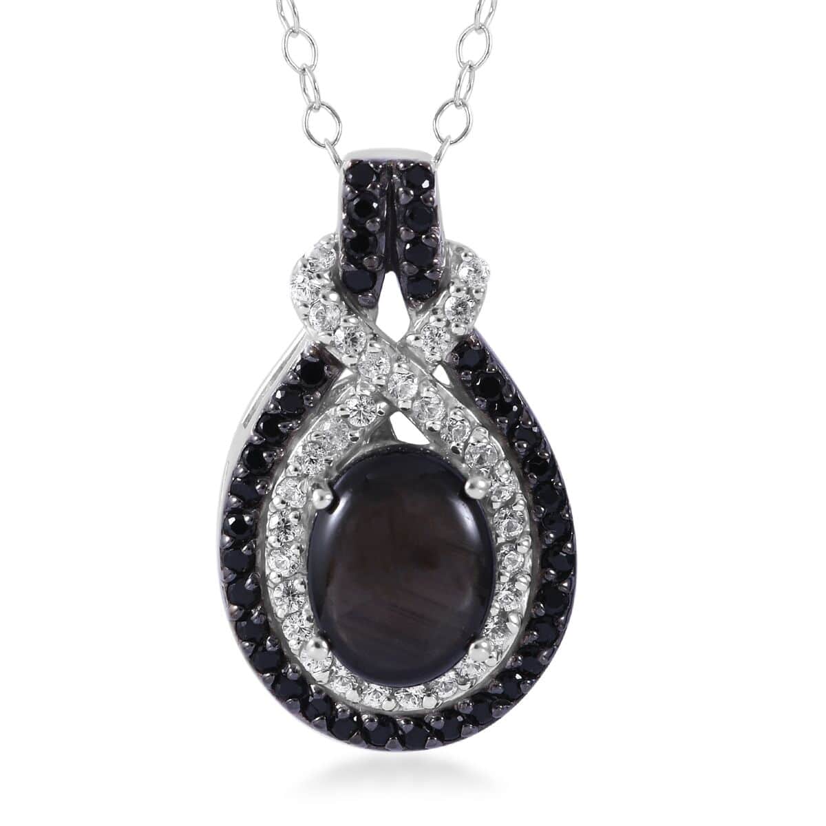 Premium Bankacha Natural Black Star Sapphire and Multi Gemstone 3.60 ctw Pendant Necklace in Platinum Over Sterling Silver 18 Inches image number 0