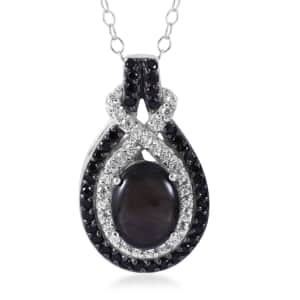 Premium Bankacha Natural Black Star Sapphire and Multi Gemstone 3.60 ctw Pendant Necklace in Platinum Over Sterling Silver 18 Inches