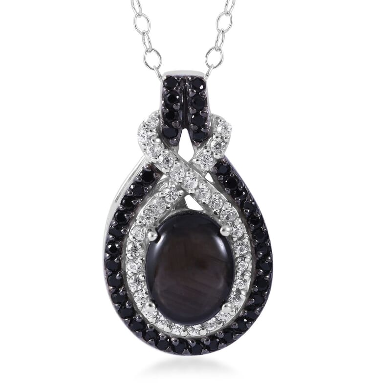 Premium Bankacha Natural Black Star Sapphire and Multi Gemstone 3.60 ctw Pendant Necklace in Platinum Over Sterling Silver 18 Inches