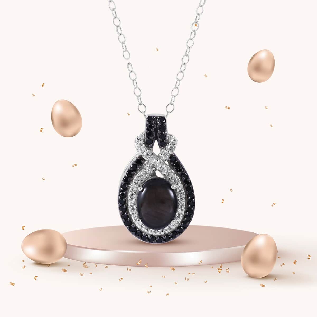 Premium Bankacha Natural Black Star Sapphire and Multi Gemstone 3.60 ctw Pendant Necklace in Platinum Over Sterling Silver 18 Inches image number 1