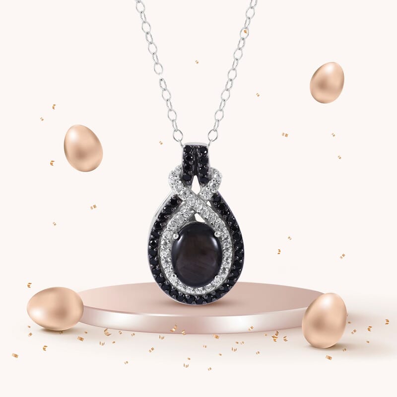 Premium Bankacha Natural Black Star Sapphire and Multi Gemstone 3.60 ctw Pendant Necklace in Platinum Over Sterling Silver 18 Inches
