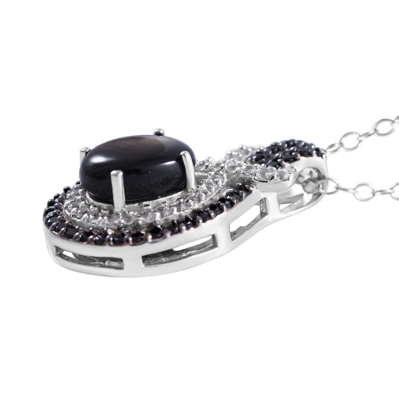 Premium Bankacha Natural Black Star Sapphire and Multi Gemstone 3.60 ctw Pendant Necklace in Platinum Over Sterling Silver 18 Inches