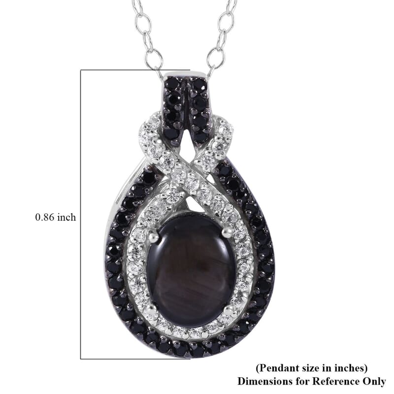 Premium Bankacha Natural Black Star Sapphire and Multi Gemstone 3.60 ctw Pendant Necklace in Platinum Over Sterling Silver 18 Inches