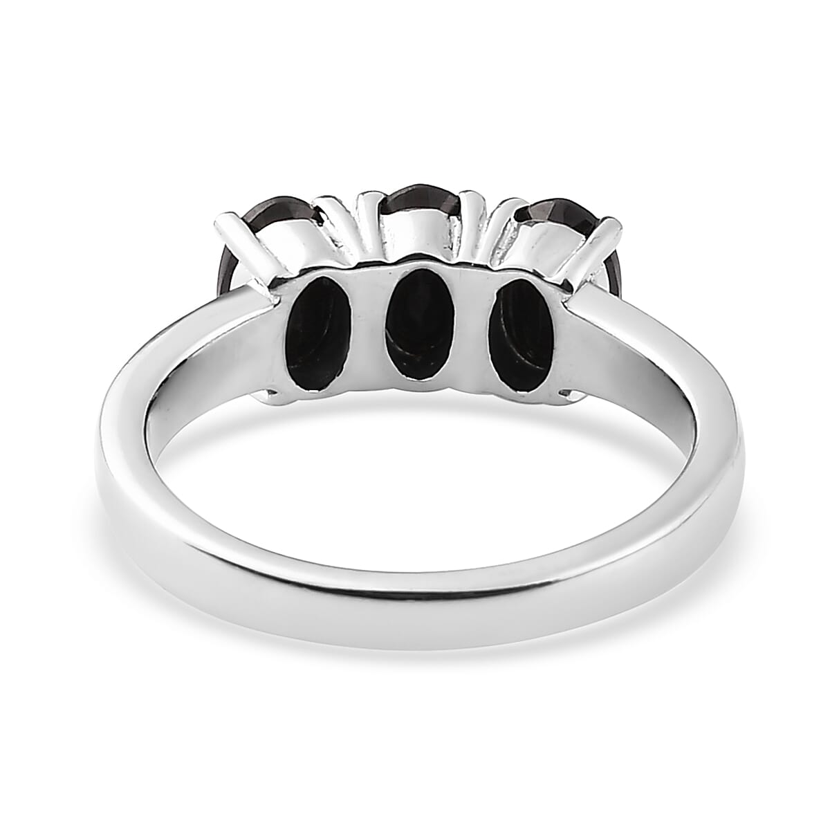 Thai Black Spinel 3 Stone Ring (Size 7.0) and Solitaire Stud Earrings in Stainless Steel 2.75 ctw image number 4