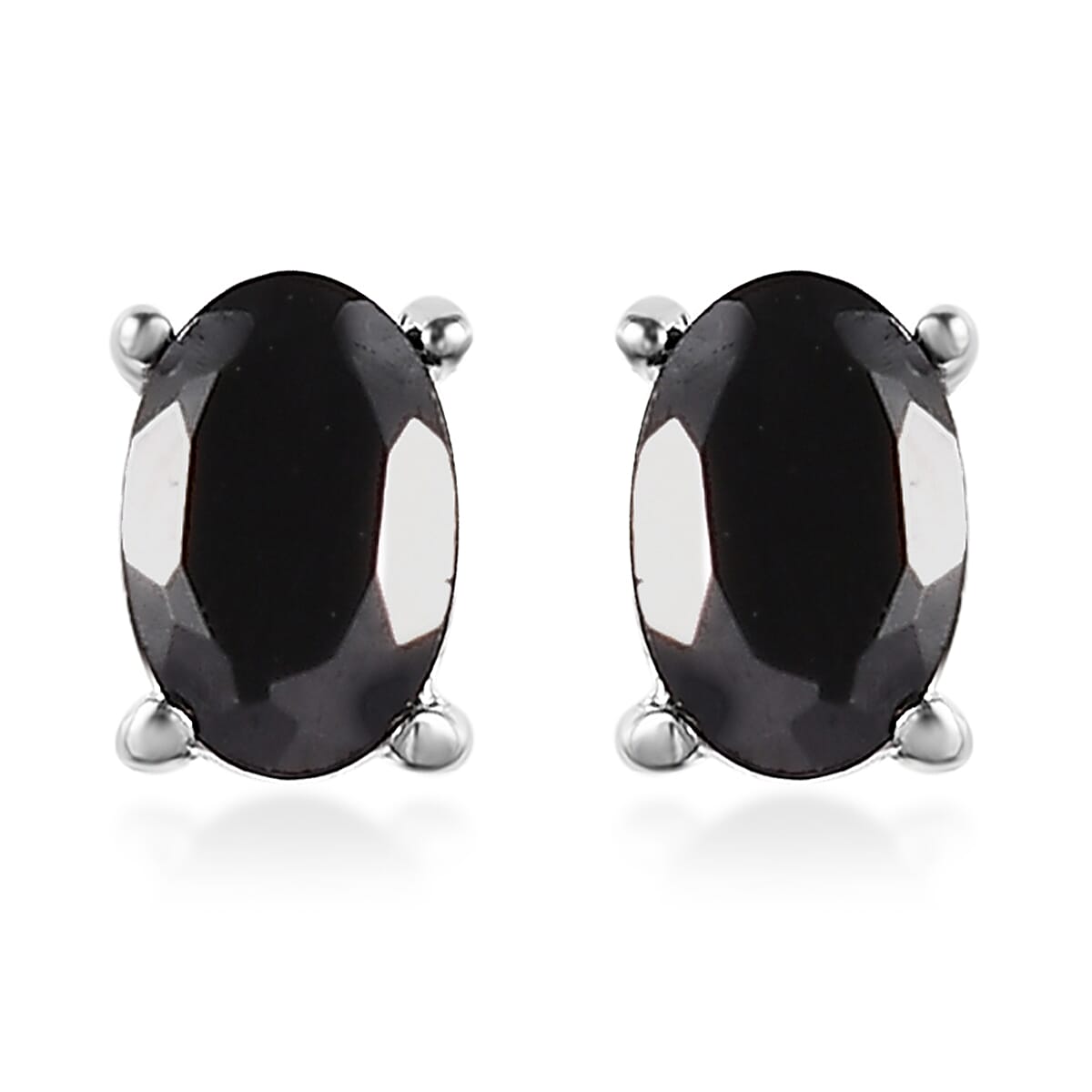 Thai Black Spinel 3 Stone Ring (Size 8.0) and Solitaire Stud Earrings in Stainless Steel 2.75 ctw image number 5