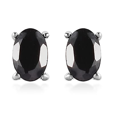 Thai Black Spinel 3 Stone Ring (Size 8.0) and Solitaire Stud Earrings in Stainless Steel 2.75 ctw