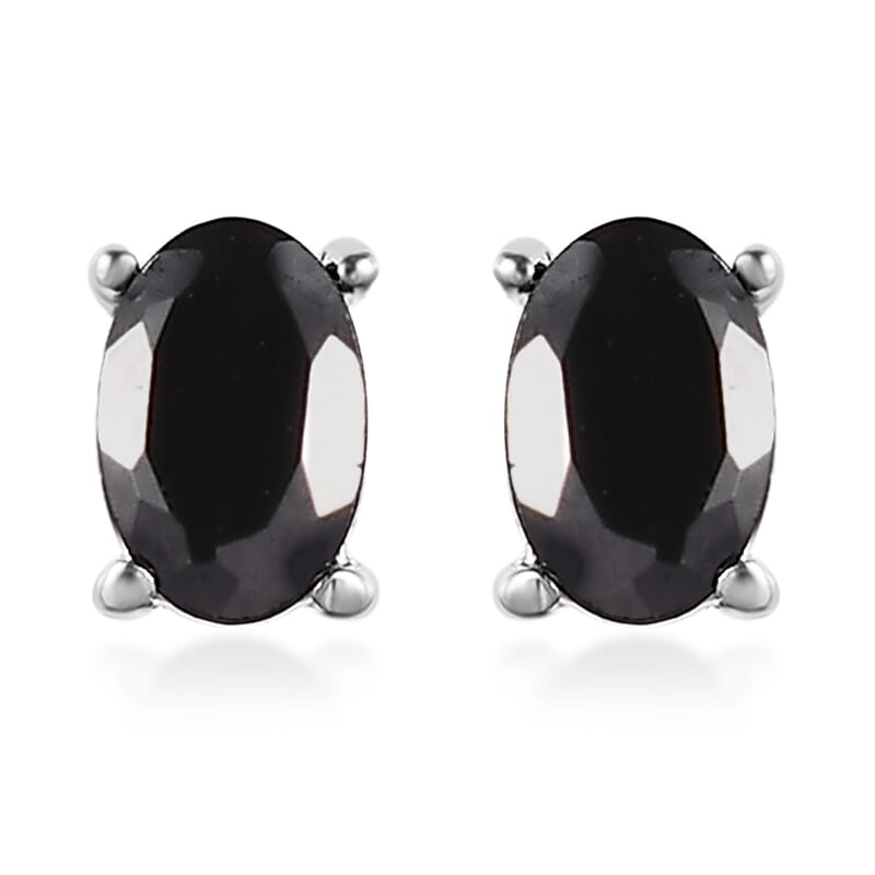 Thai Black Spinel 3 Stone Ring (Size 8.0) and Solitaire Stud Earrings in Stainless Steel 2.75 ctw