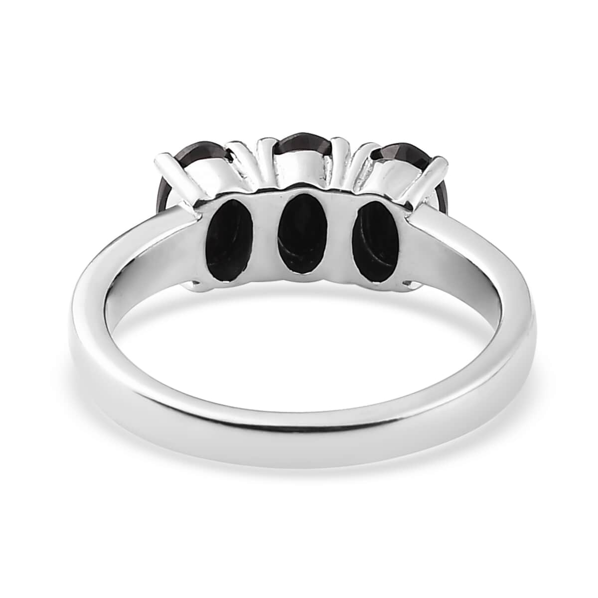 Thai Black Spinel 3 Stone Ring (Size 9.0) and Solitaire Stud Earrings in Stainless Steel 2.75 ctw image number 4