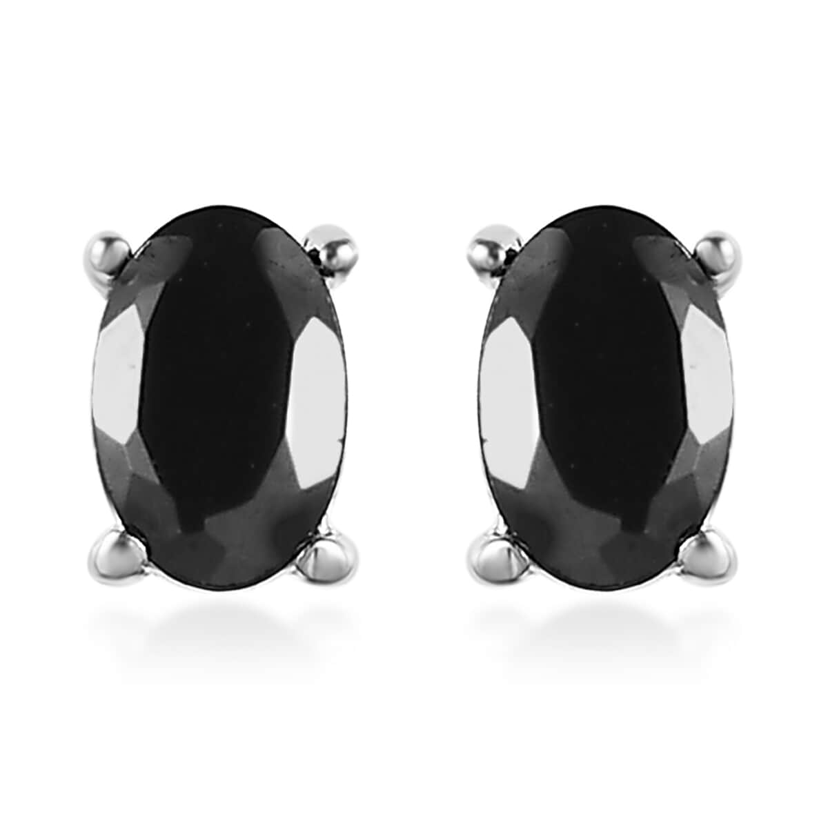 Thai Black Spinel 3 Stone Ring (Size 9.0) and Solitaire Stud Earrings in Stainless Steel 2.75 ctw image number 5