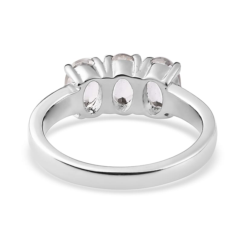 White Topaz 3 Stone Ring (Size 5.0) and Solitaire Stud Earrings in Stainless Steel 2.50 ctw