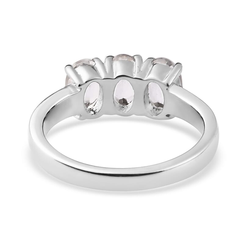White Topaz 3 Stone Ring (Size 6.0) and Solitaire Stud Earrings in Stainless Steel 2.50 ctw