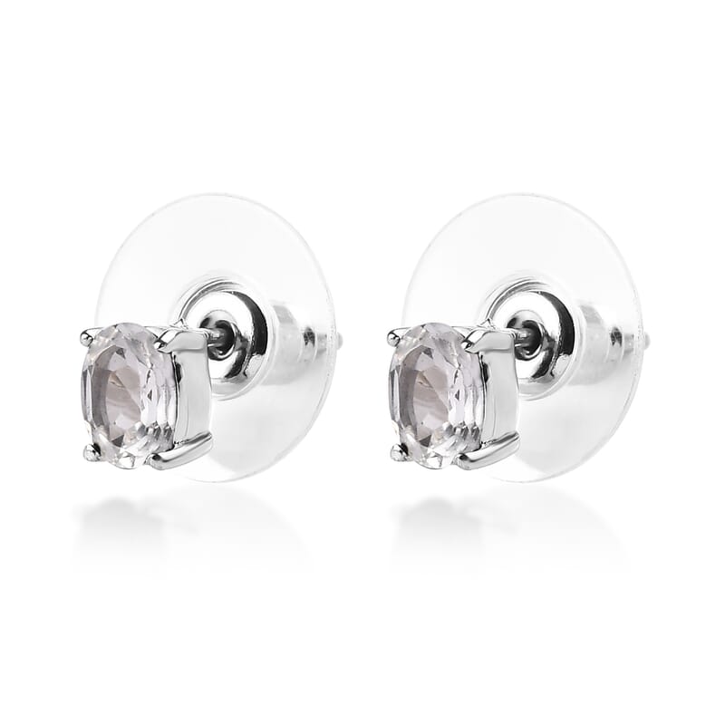 White Topaz 3 Stone Ring (Size 6.0) and Solitaire Stud Earrings in Stainless Steel 2.50 ctw