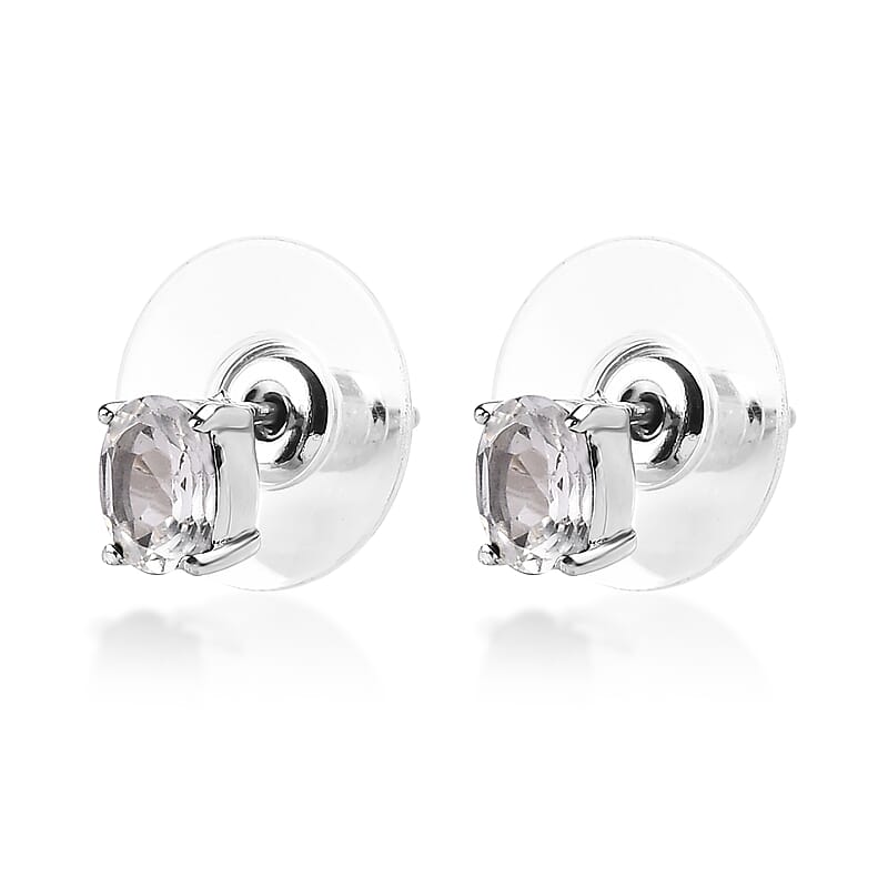 White Topaz 3 Stone Ring (Size 6.0) and Solitaire Stud Earrings in Stainless Steel 2.50 ctw