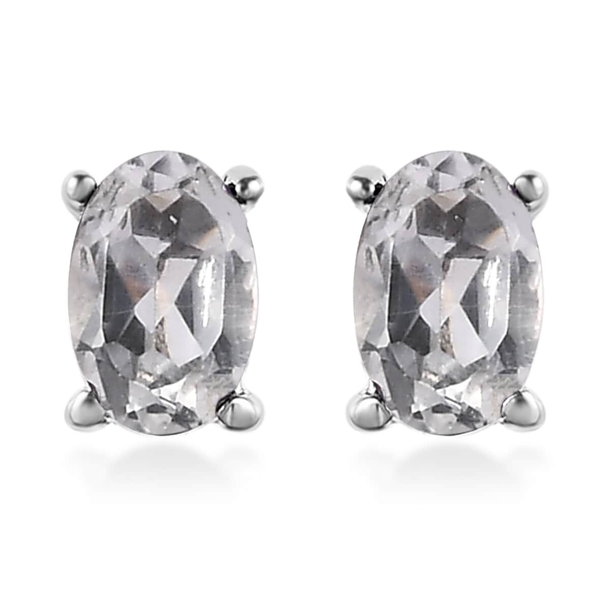White Topaz 3 Stone Ring (Size 8.0) and Solitaire Stud Earrings in Stainless Steel 2.50 ctw image number 5