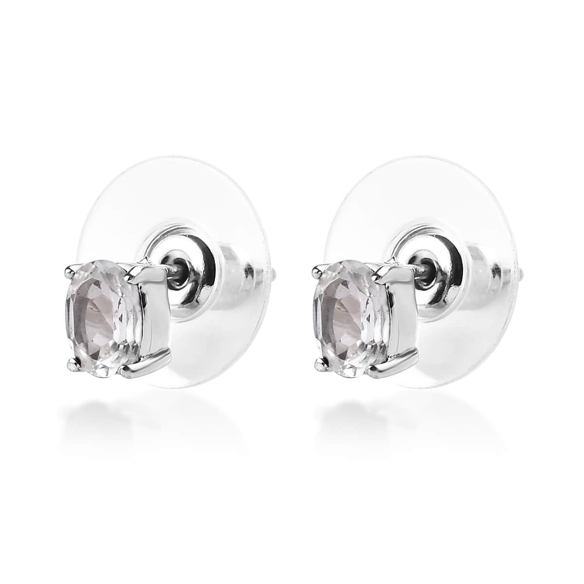 White Topaz 3 Stone Ring (Size 8.0) and Solitaire Stud Earrings in Stainless Steel 2.50 ctw image number 6