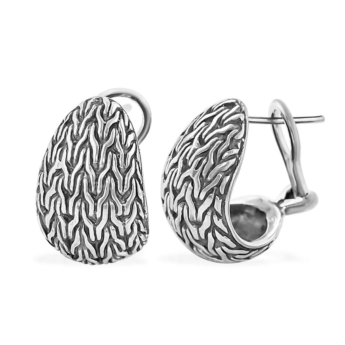 TLV Bali Legacy Sterling Silver Tulang Naga Texture Ring (Size 11) and Earrings (24.40 g) image number 5