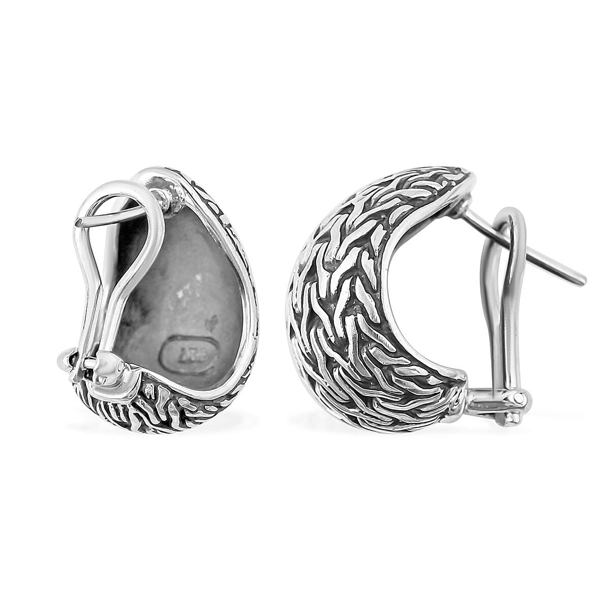 Bali Legacy Sterling Silver Tulang Naga Texture Ring (Size 5) and Earrings 22.40 Grams