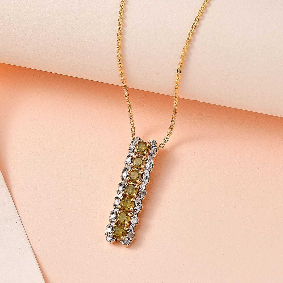 Yellow and White Diamond Pendant Necklace 20 Inches in Vermeil Yellow Gold Over Sterling Silver 1.00 ctw image number 1