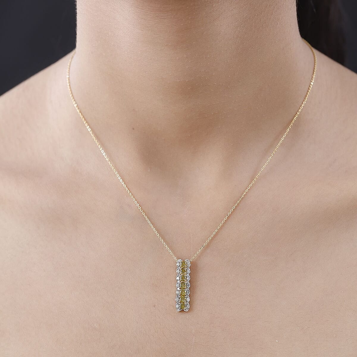 Yellow and White Diamond Pendant Necklace 20 Inches in Vermeil Yellow Gold Over Sterling Silver 1.00 ctw image number 2