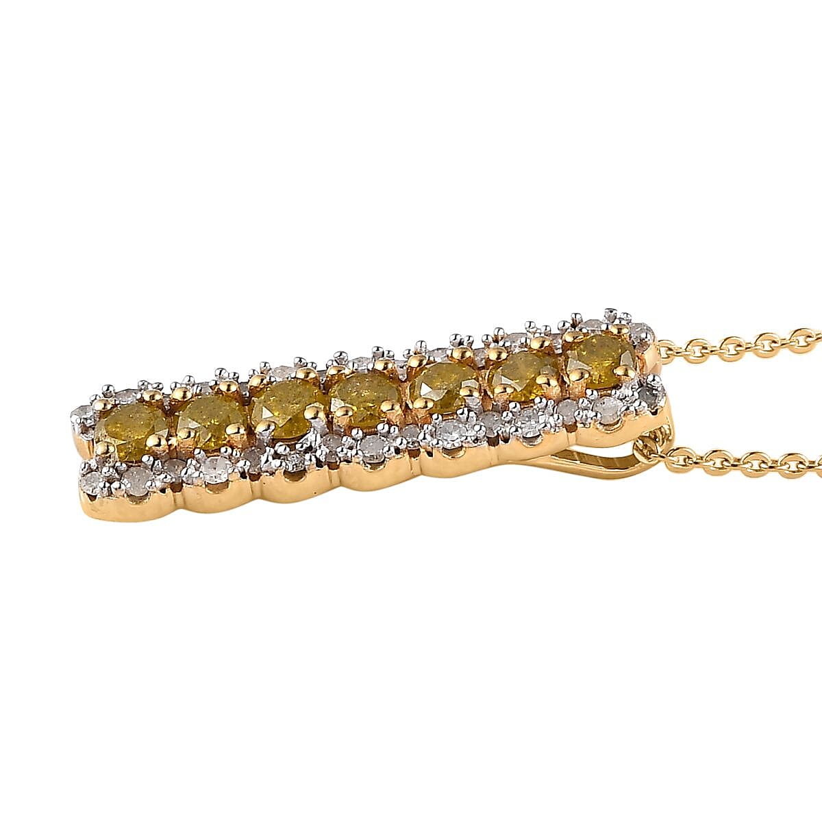 Yellow and White Diamond Pendant Necklace 20 Inches in Vermeil Yellow Gold Over Sterling Silver 1.00 ctw image number 3