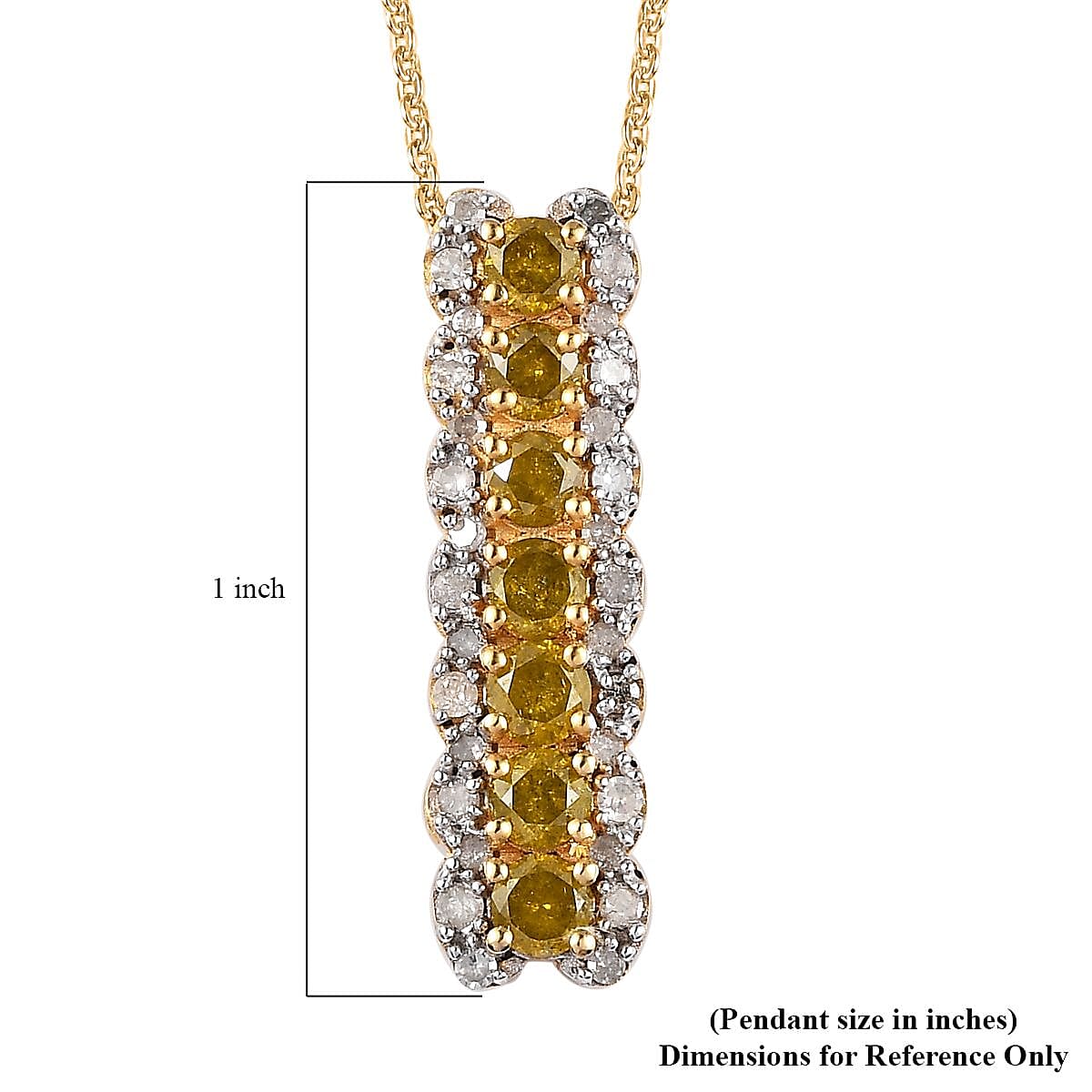 Yellow and White Diamond Pendant Necklace 20 Inches in Vermeil Yellow Gold Over Sterling Silver 1.00 ctw